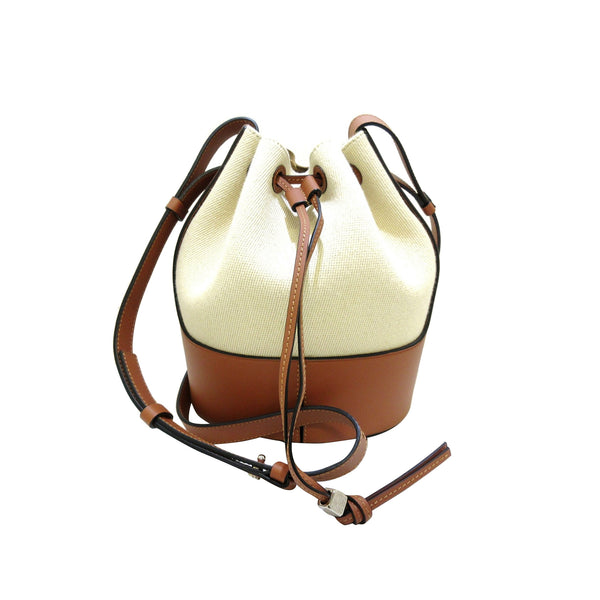 Loewe Small Balloon Leather-trimmed Canvas Bucket Bag - White Tan