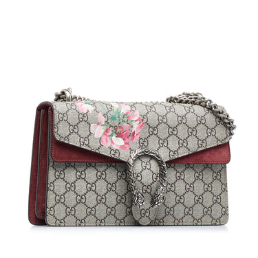 Gucci Blooms GG Supreme Boston Bag in Pink Leather Trim