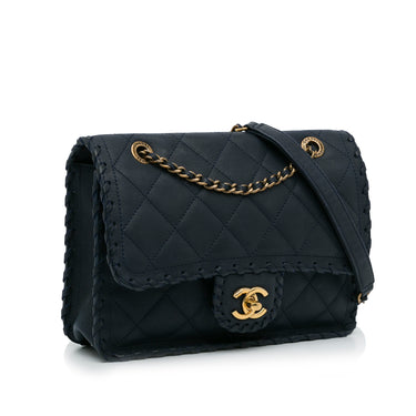 Chanel Wave Strap Flap Bag Quilted Lambskin with Calfskin Small Black  159680239