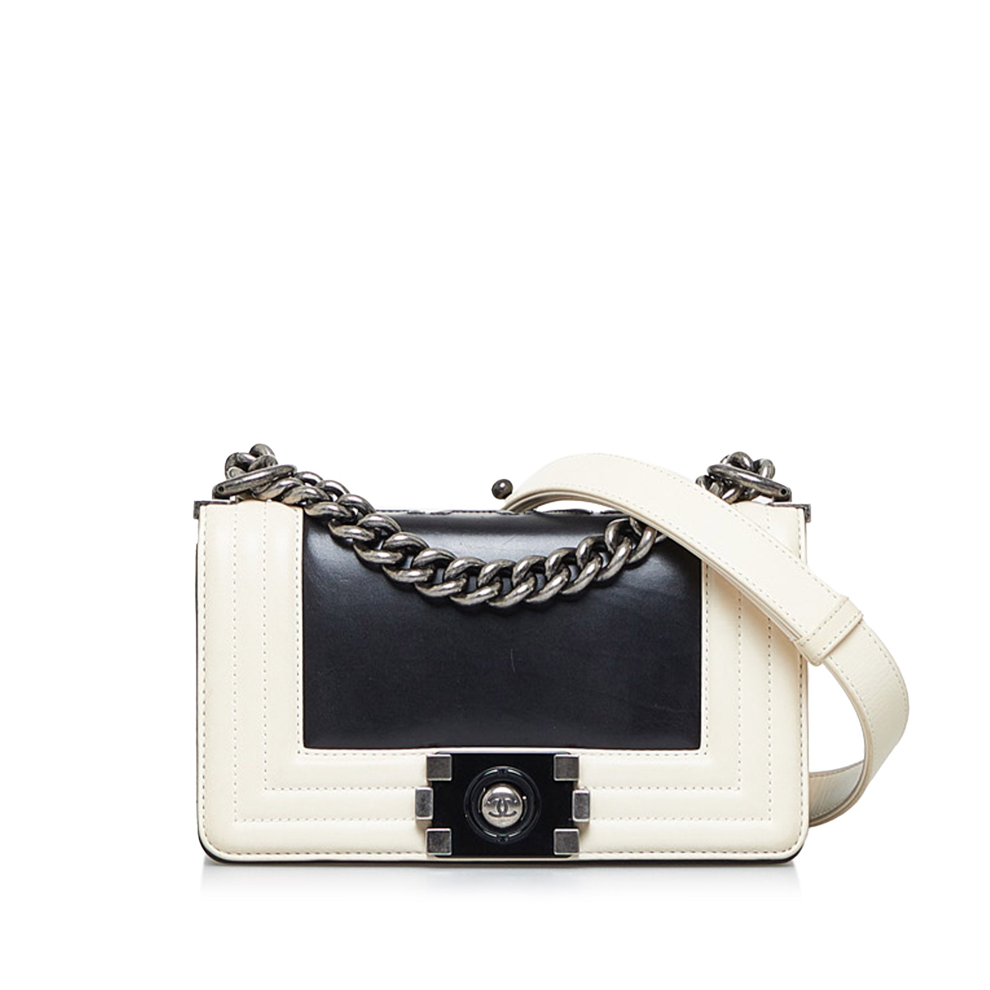 image of Black Chanel Small Bicolor Boy Crossbody Bag