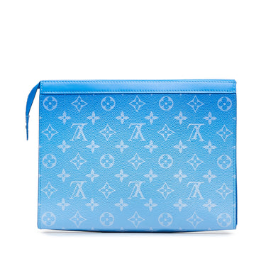 Louis Vuitton Clutch Bag Taiga Pochette Voyage MM Blue Leather Men's M