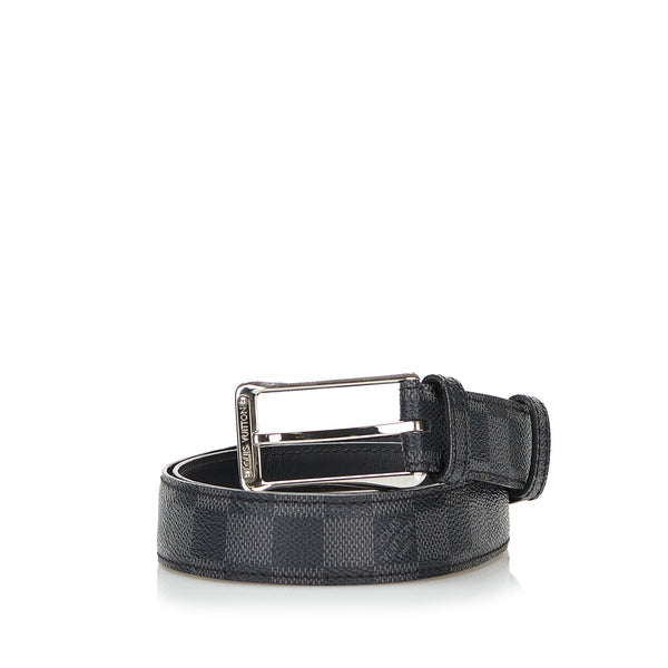 LOUIS VUITTON Damier Graphite Belt 85cm Silver Buckle Belt Black