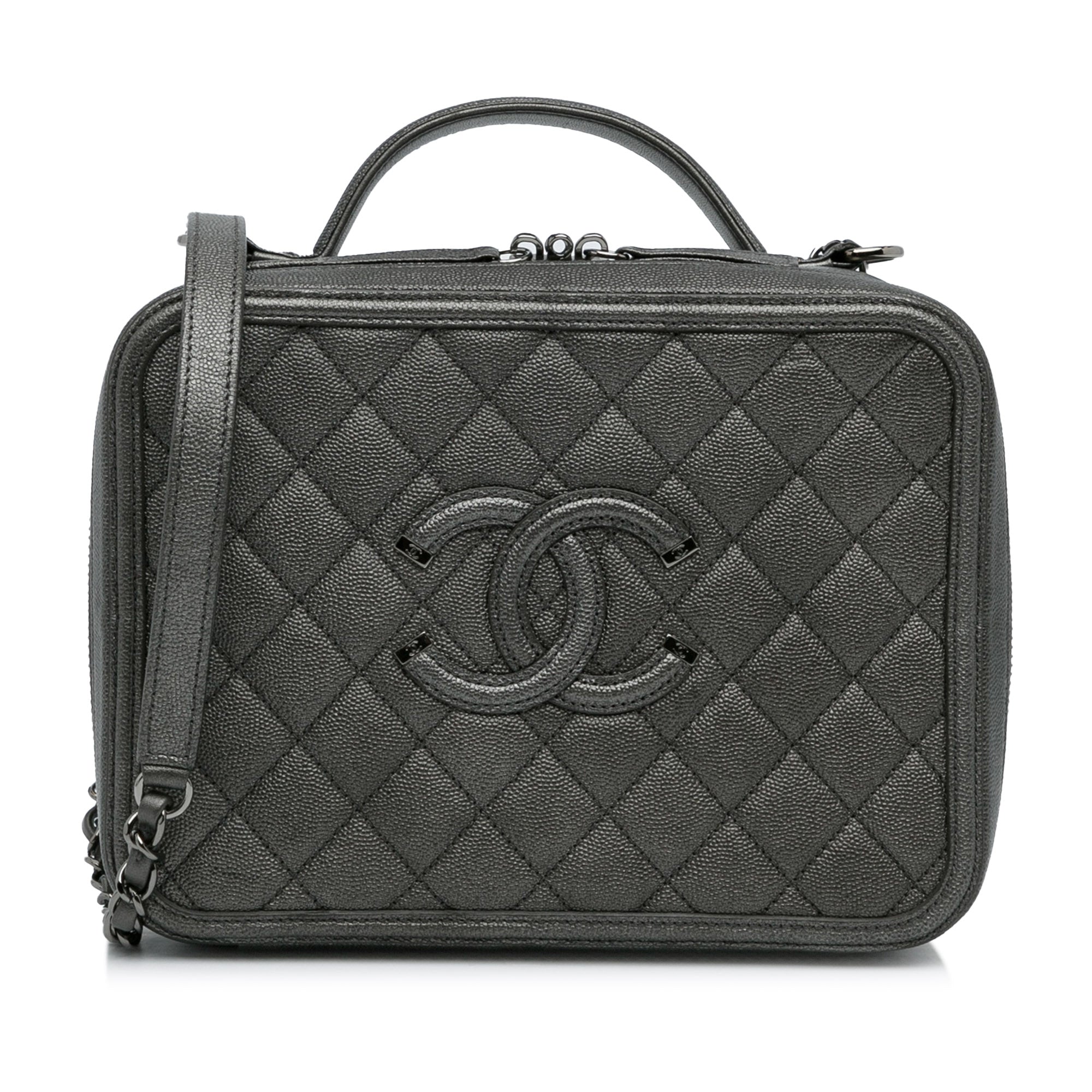 image of Gray Chanel Medium CC Filigree Caviar Vanity Case Satchel