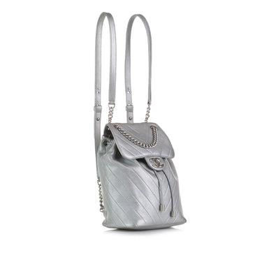 Chanel Gabrielle Chevron Backpack Dark Silver Metallic Grained