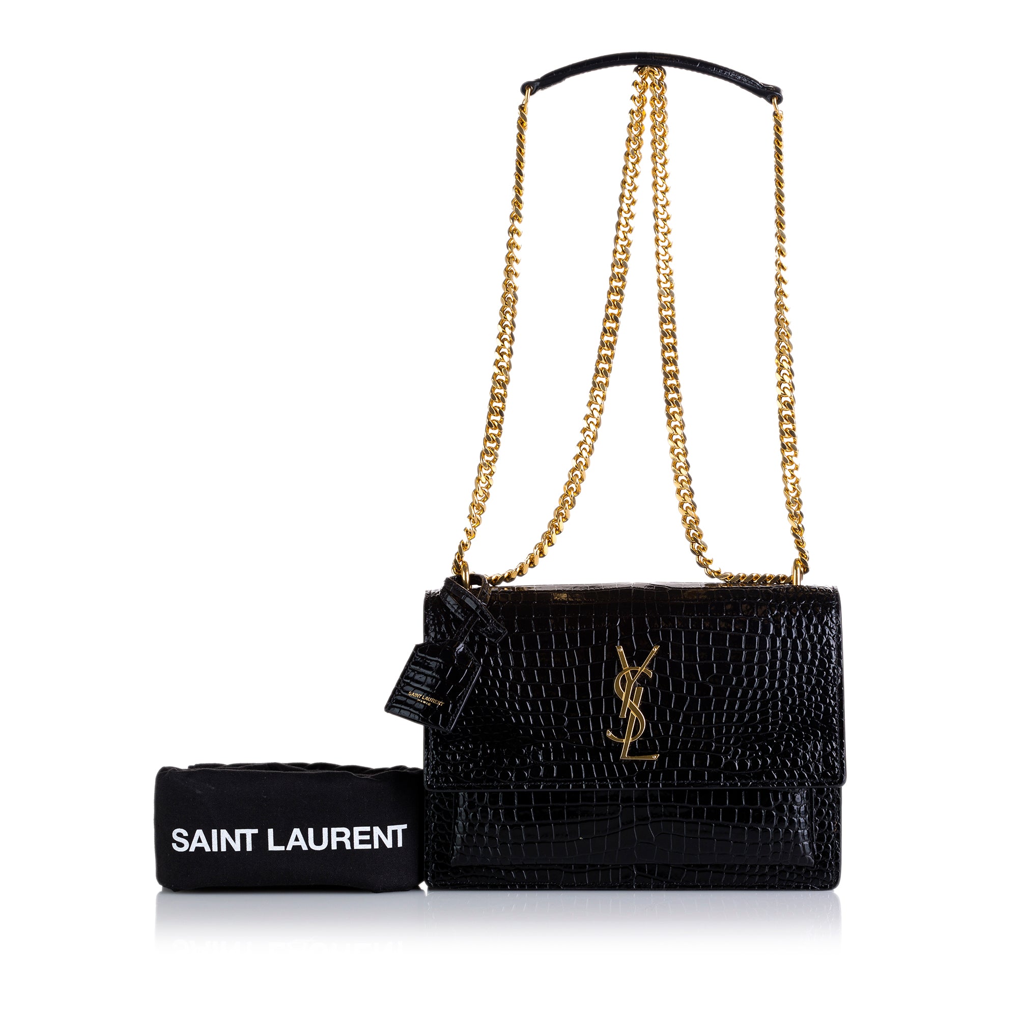 Saint Laurent Sunset Crocodile-Embossed Mini Bag - Black