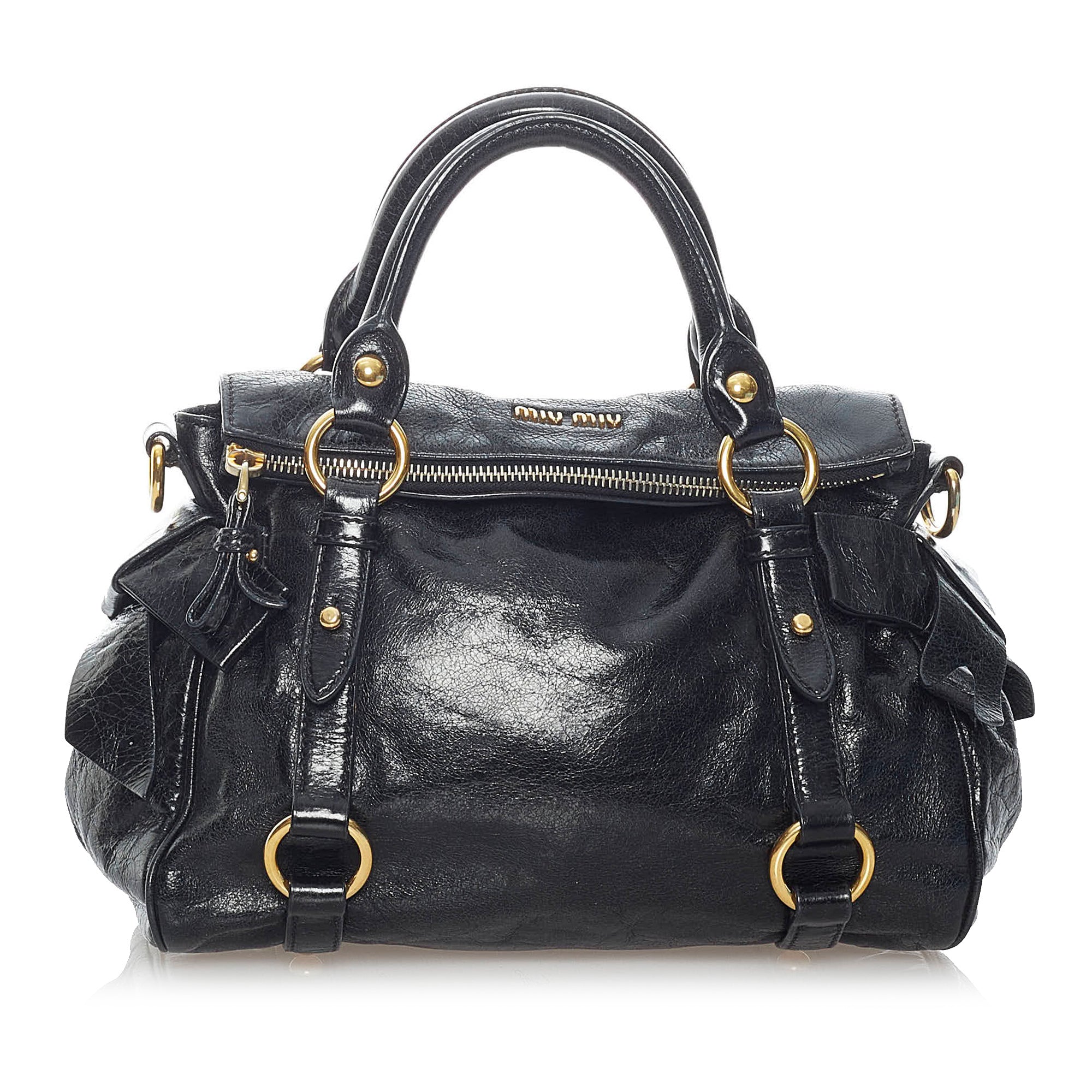 Miu miu vitello lux mini bow black satchel