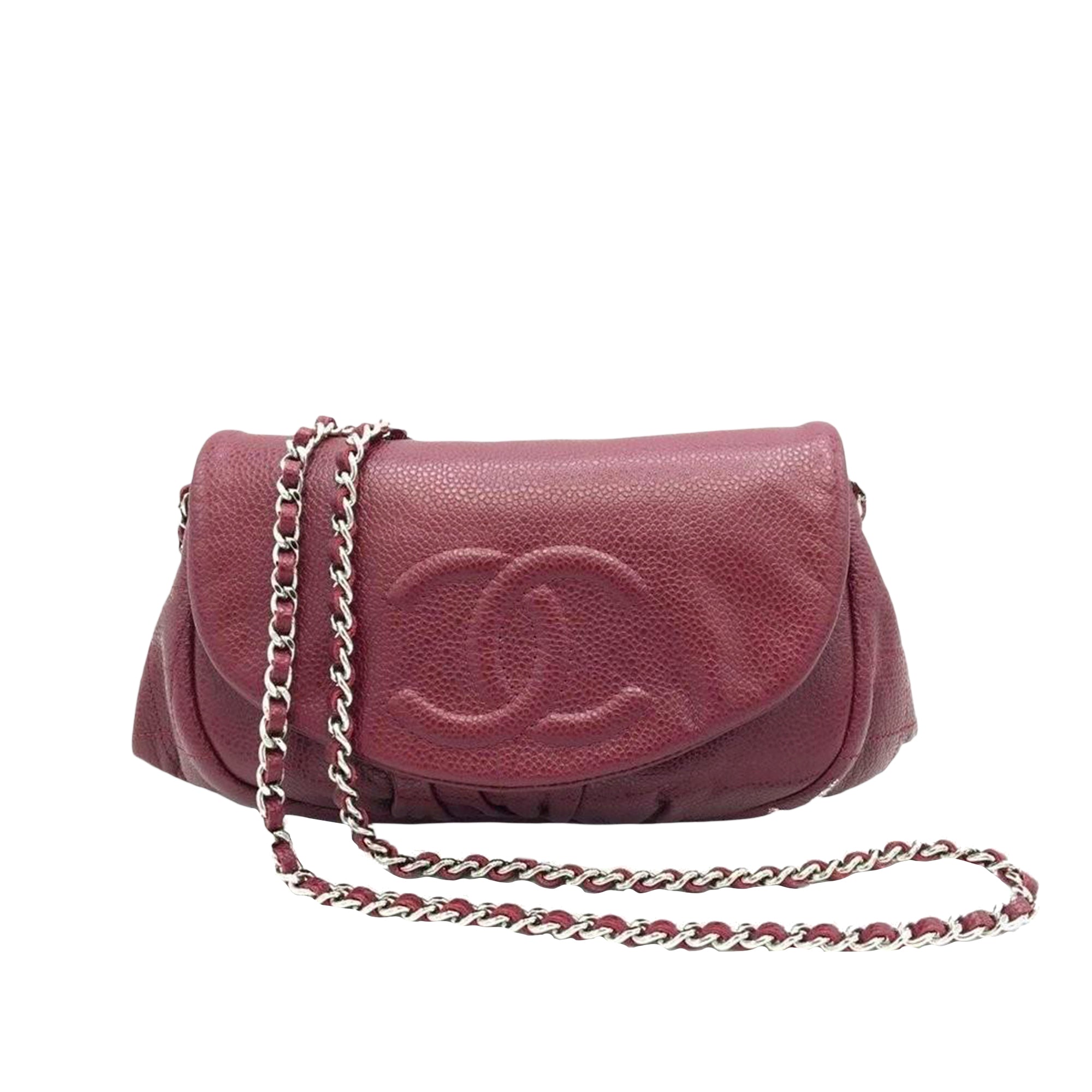 image of Red Chanel Half Moon Caviar Leather Wallet on Chain Crossbody Bag