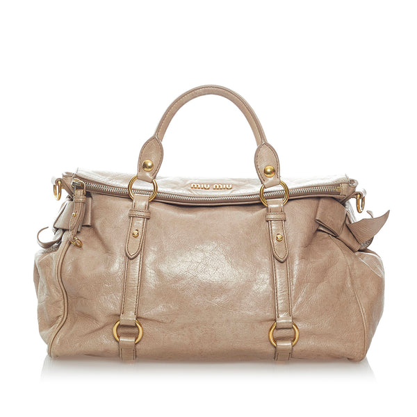 Miu Miu Brown Vitello Lux Leather Front Pocket Hobo Miu Miu