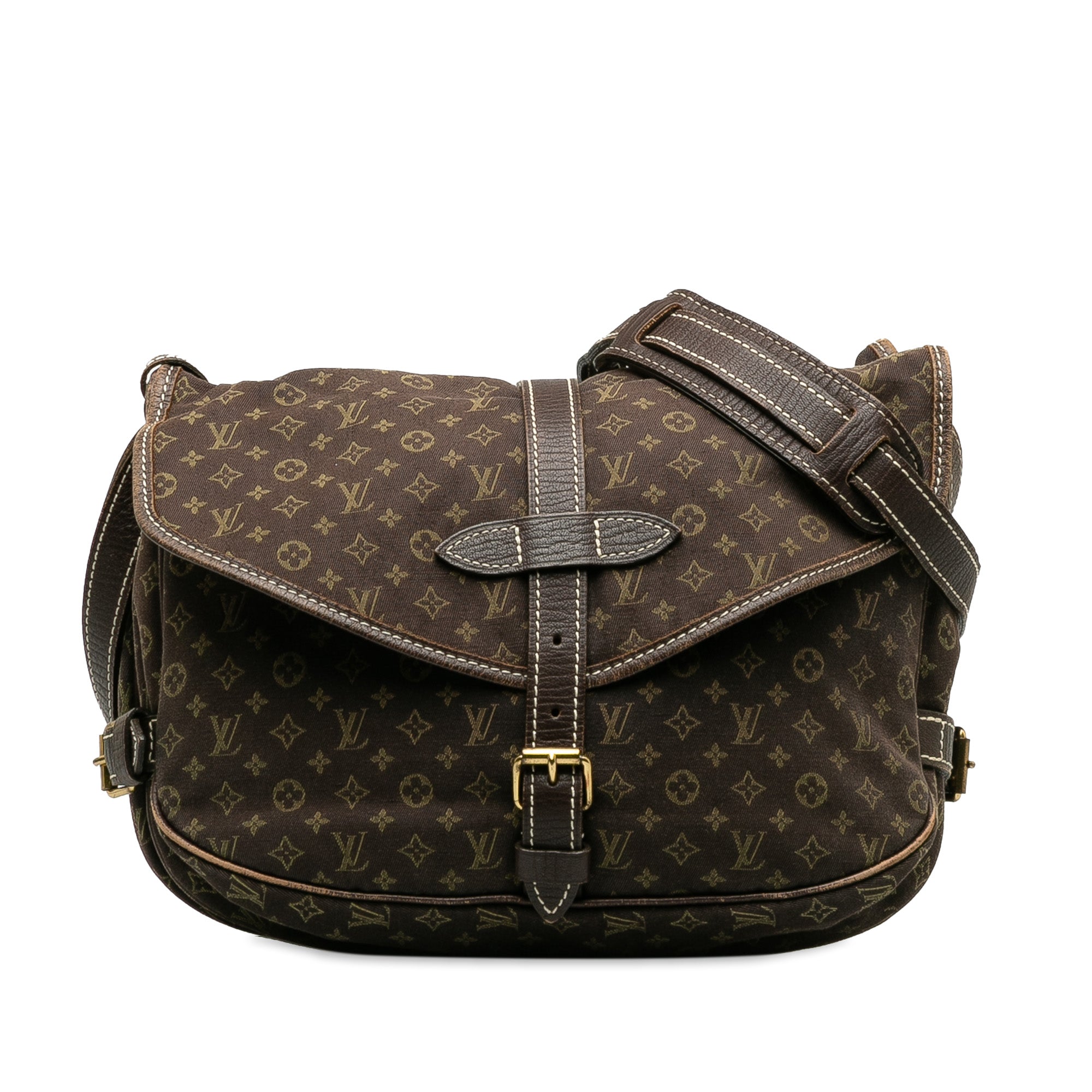 image of Brown Louis Vuitton Monogram Mini Lin Saumur 30 Crossbody Bag