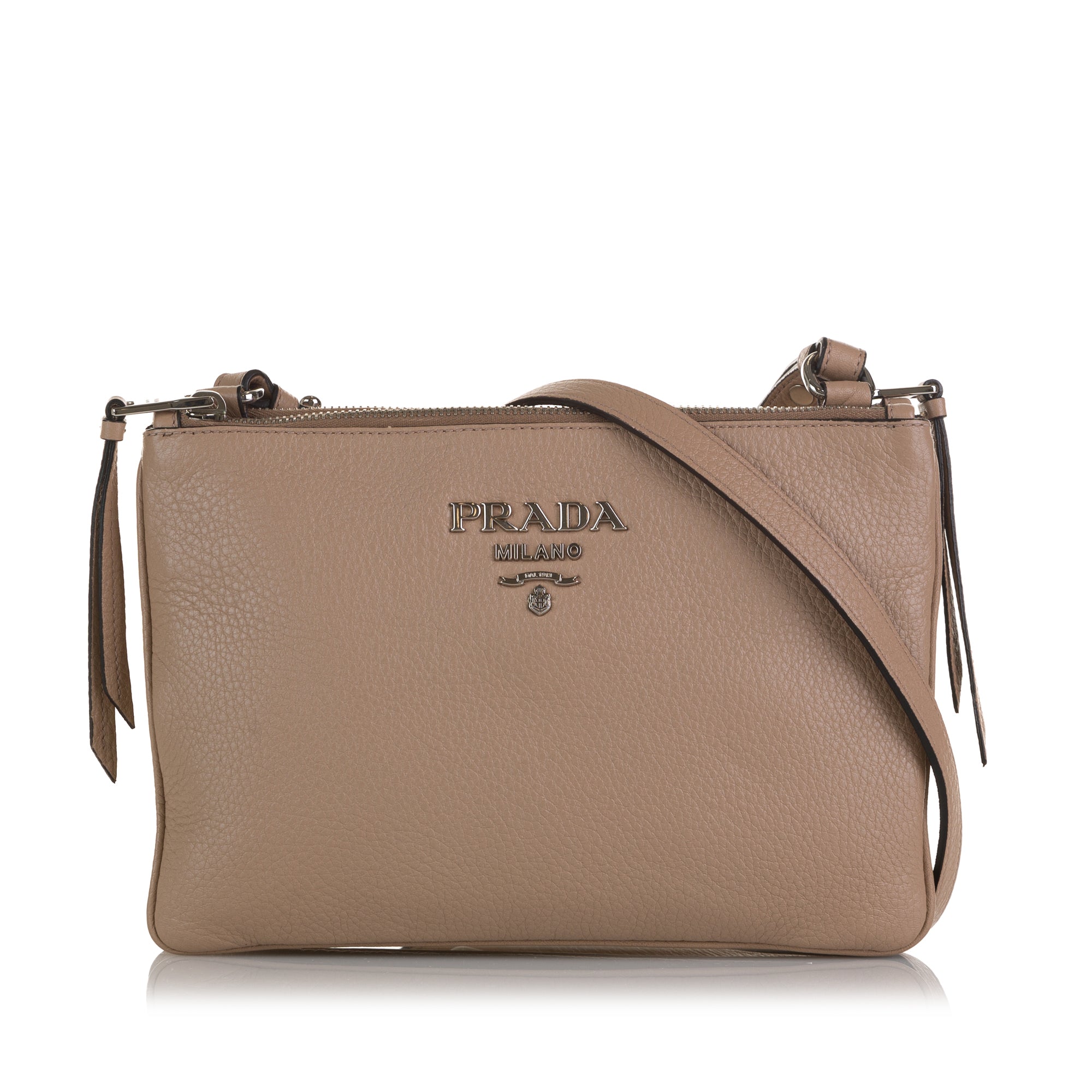 Brown Prada Vitello Phenix Double Zip Crossbody – Designer Revival