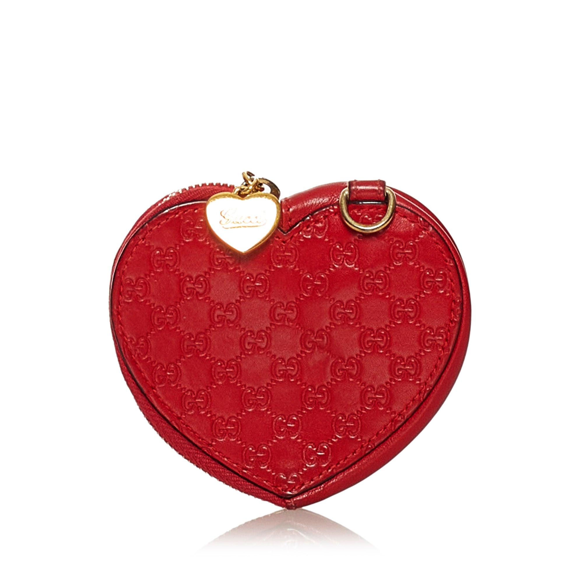 Gucci GG Supreme Heart Shaped Coin Pouch Red