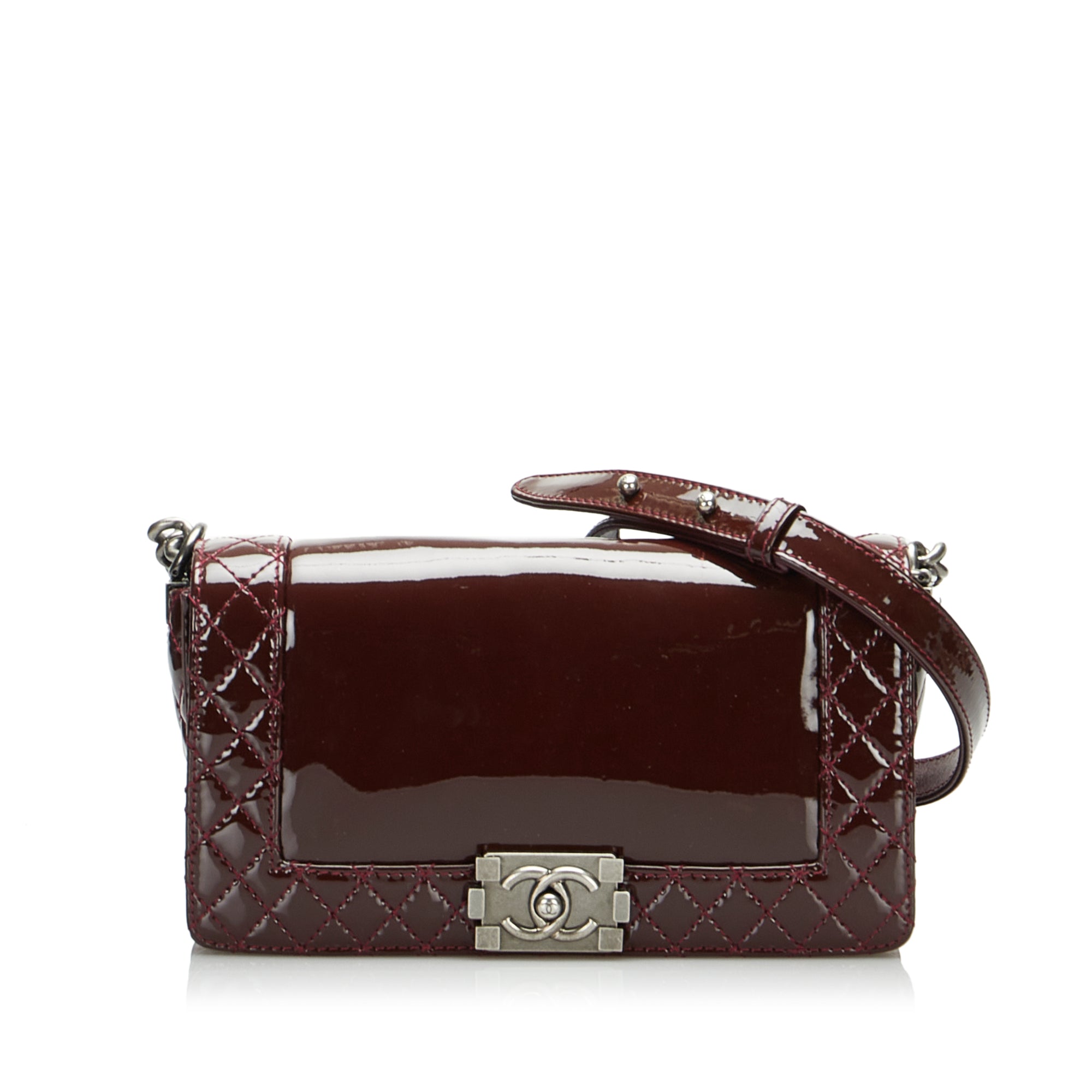 Image of Red Chanel Le Boy Flap Reverso Satchel