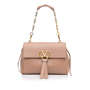 VALENTINO Medium V-Logo Chain Leather Shoulder Bag in Brown