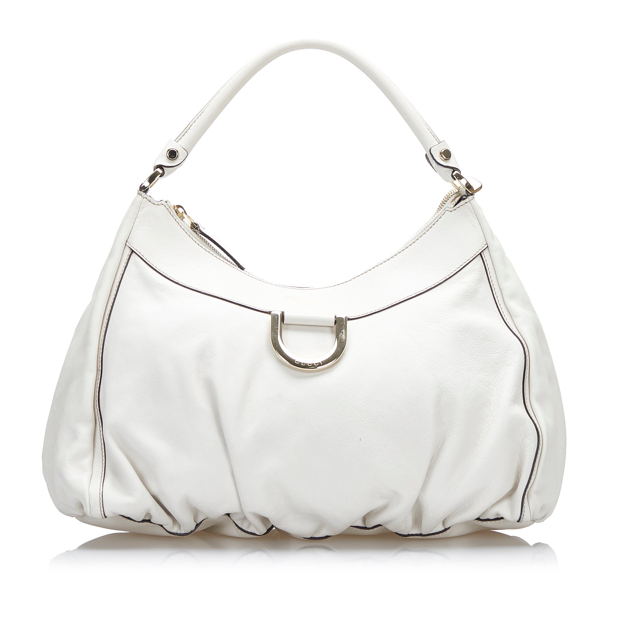 Gucci ABBEY D ring monogram GG & white leather hobo shoulder bag