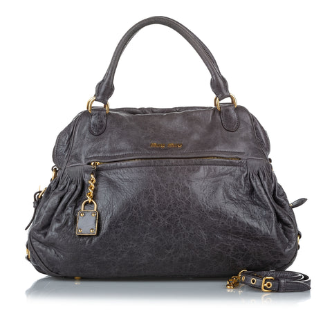 Miu Miu Black Leather Double Pocket Boston Bag Miu Miu