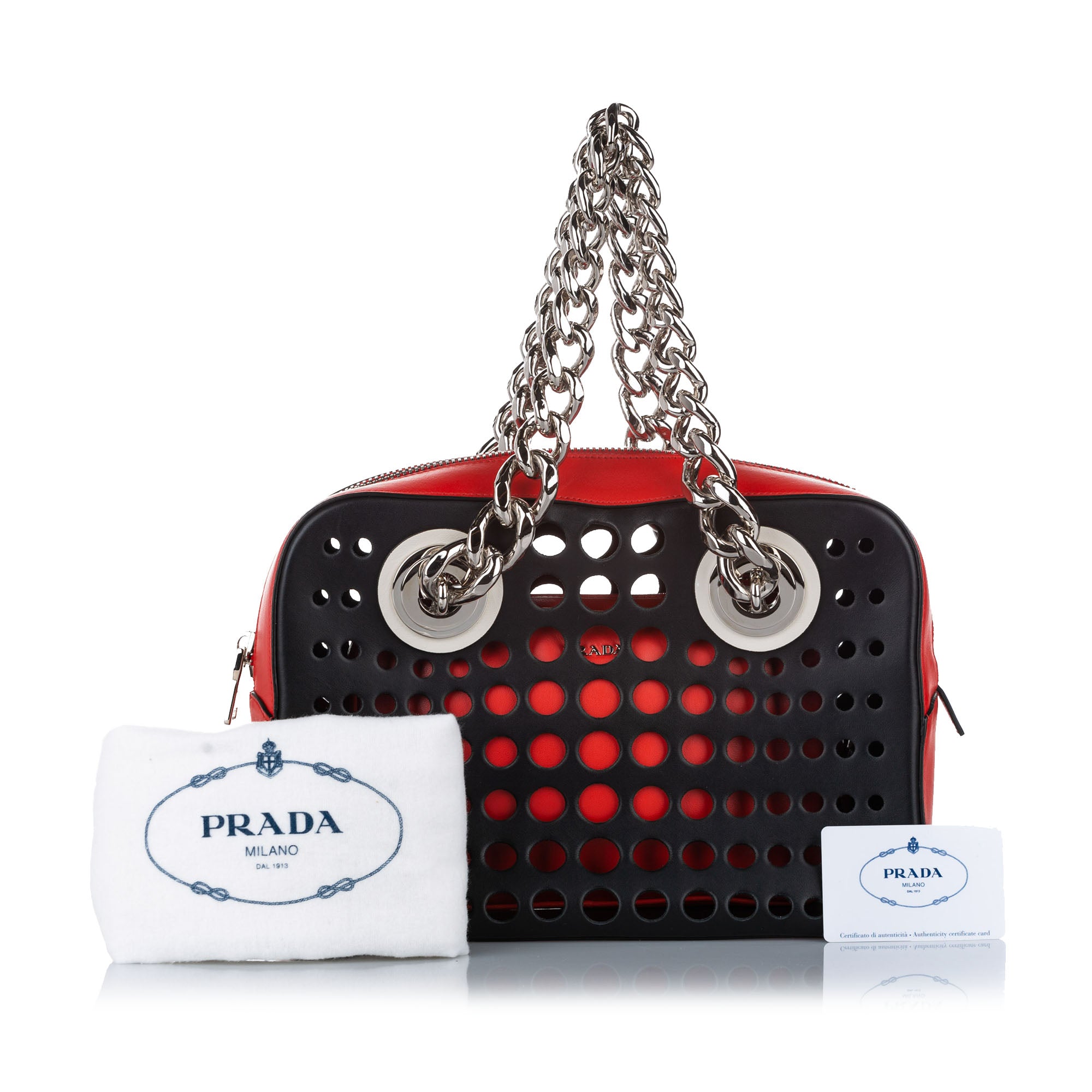 Black Prada City Fori Perforated Handbag Bag – Designer Revival