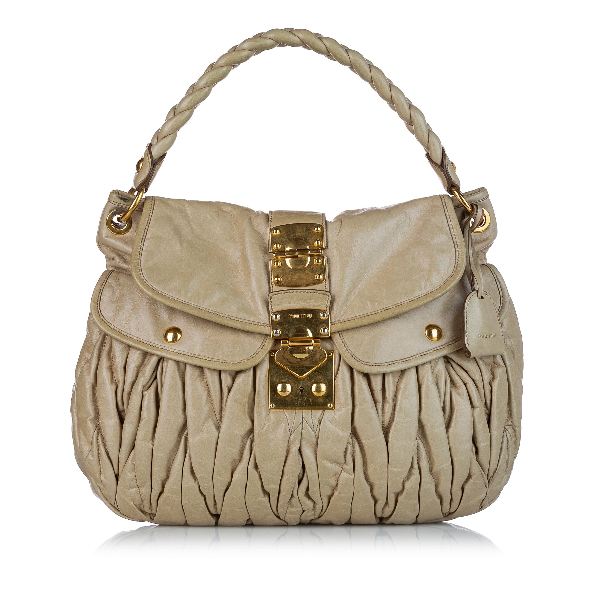 Miu Miu Coffer Bag Brown Aged Leather with Gold Hardware Bag