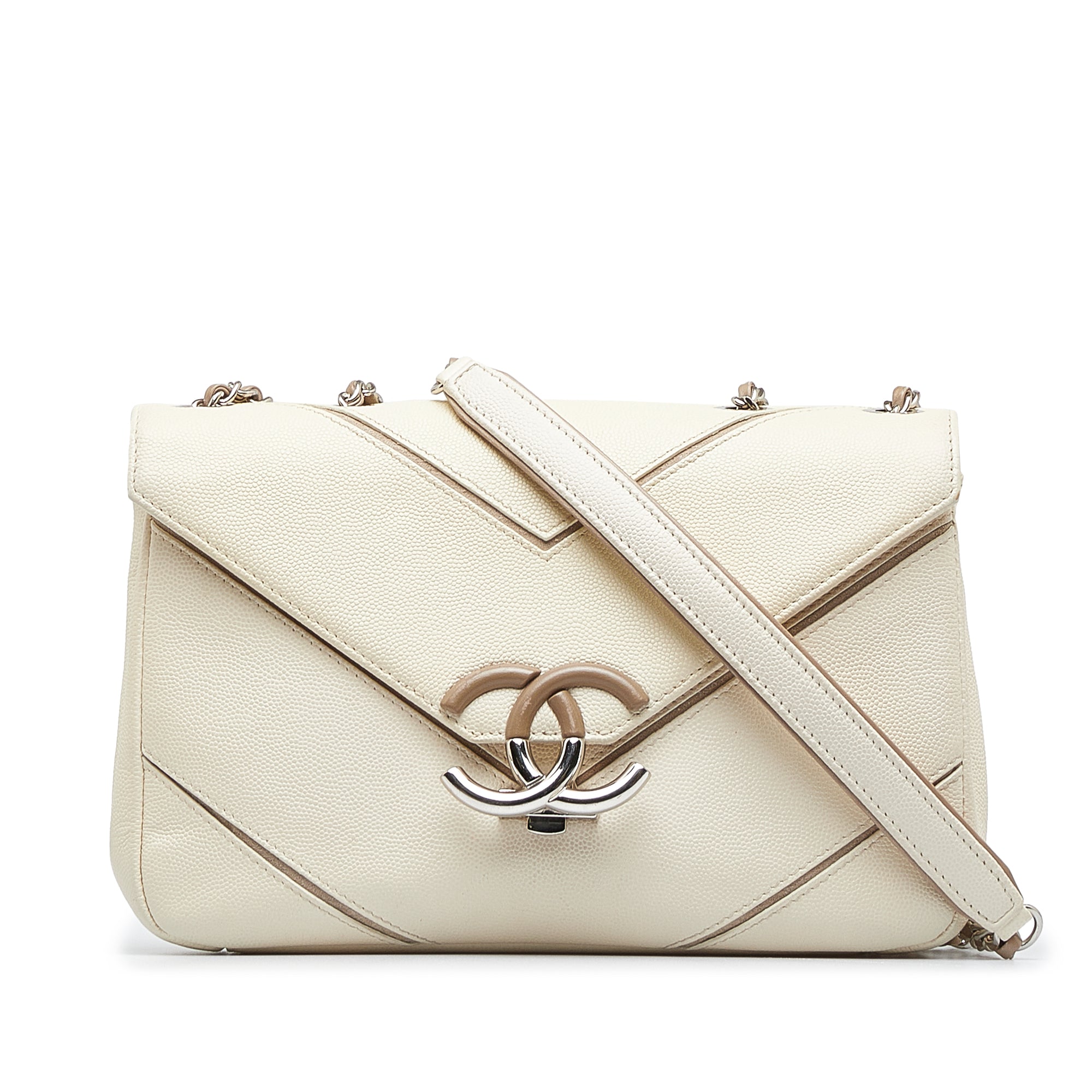 Image of White Chanel CC Chevron Flap Shoulder Bag