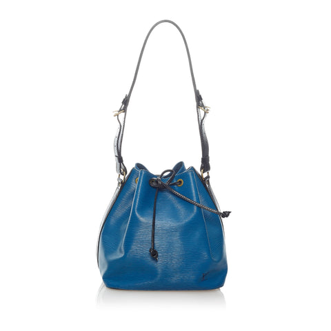 Auth Louis Vuitton Paris LV Noe Blue/Green Leather Women’s Drawstring  Bucket Bag