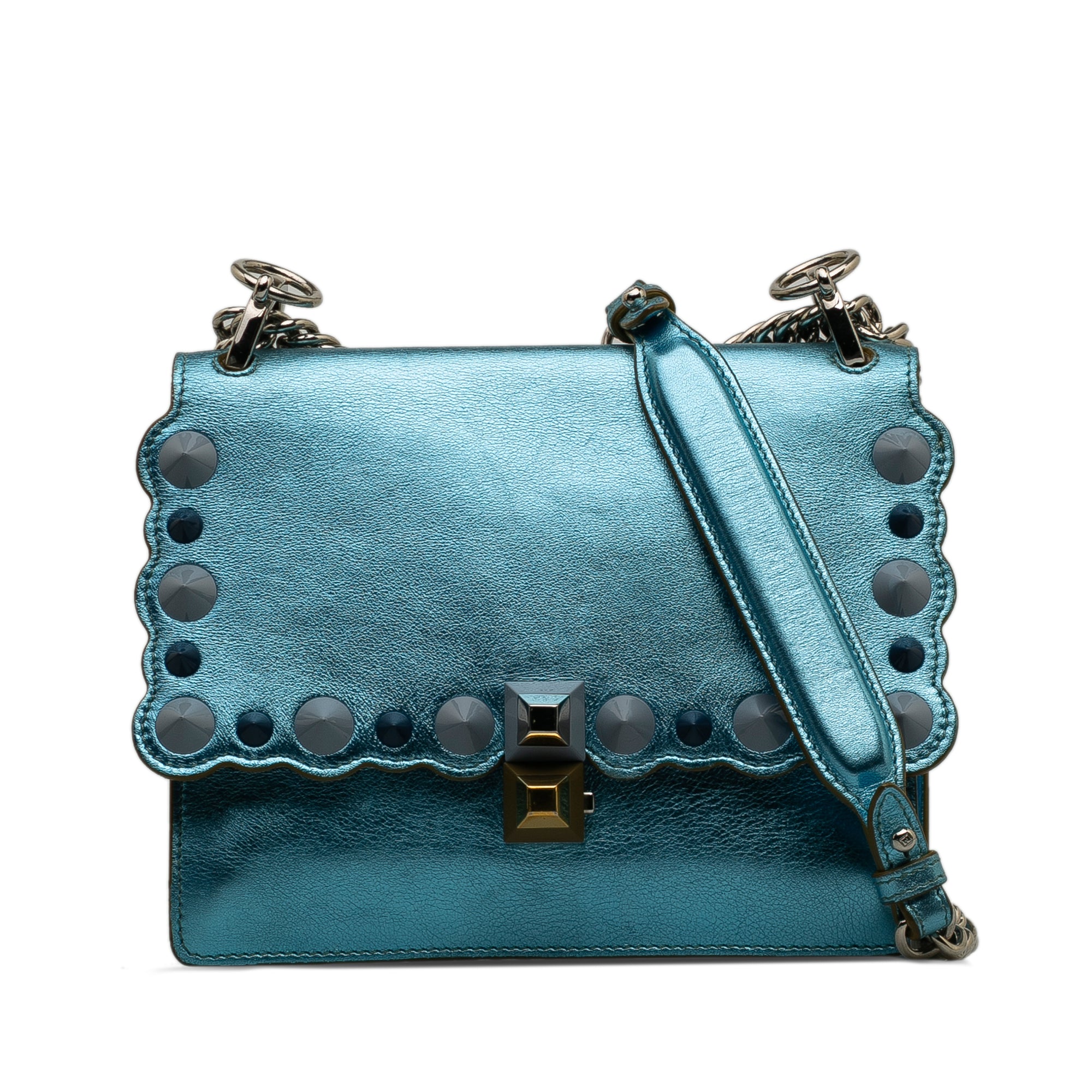 image of Blue Fendi Studded Scalloped Kan I Crossbody