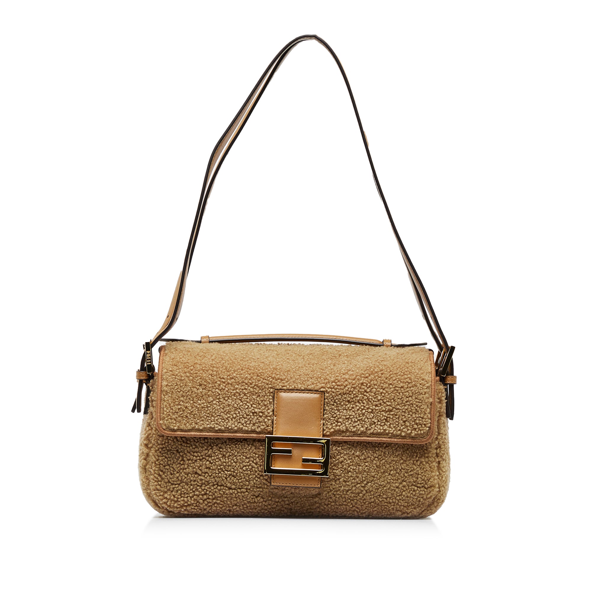 Image of Brown Fendi Multi Shearling Baguette Satchel