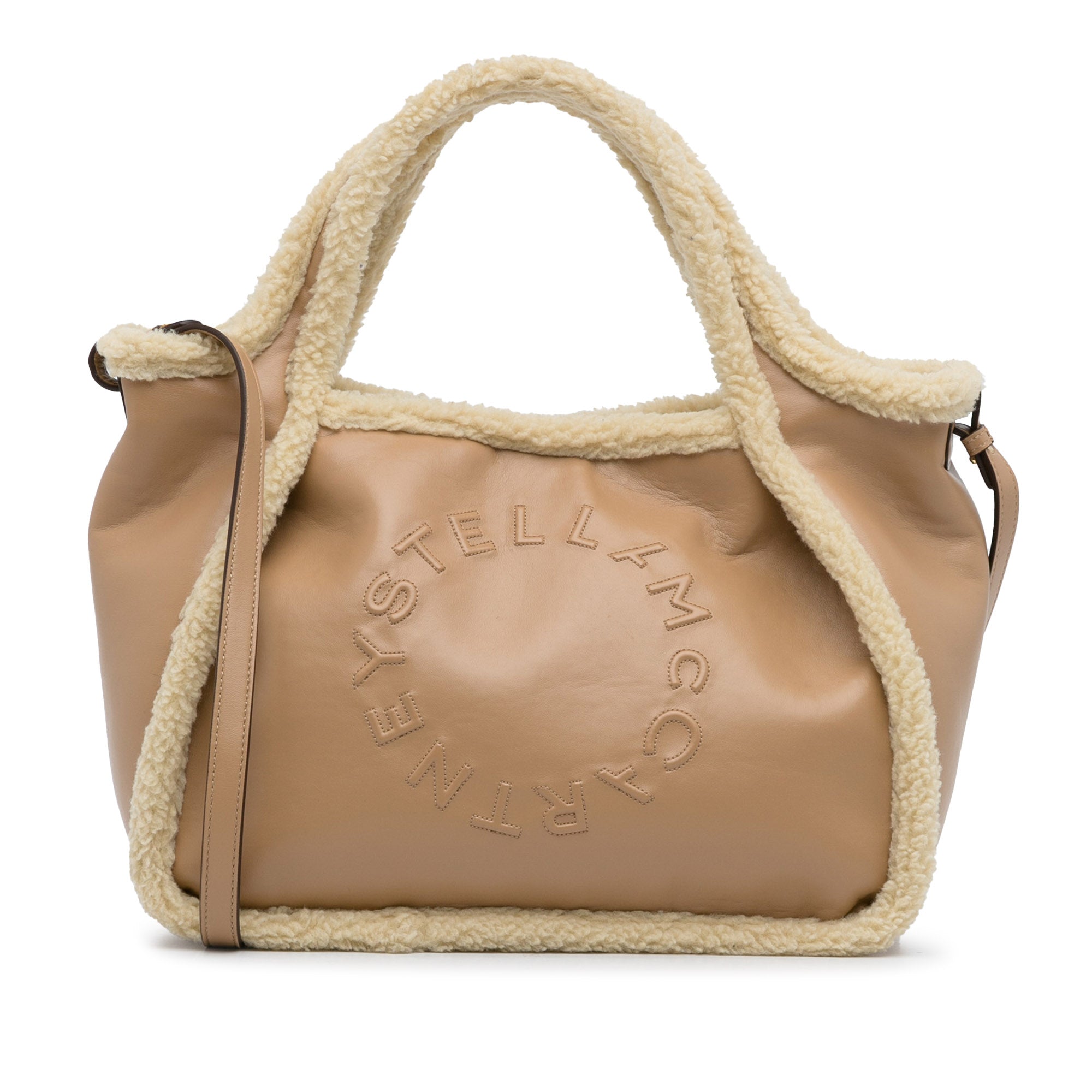 Image of Tan Stella McCartney Shearling Trimmed Stella Logo Satchel