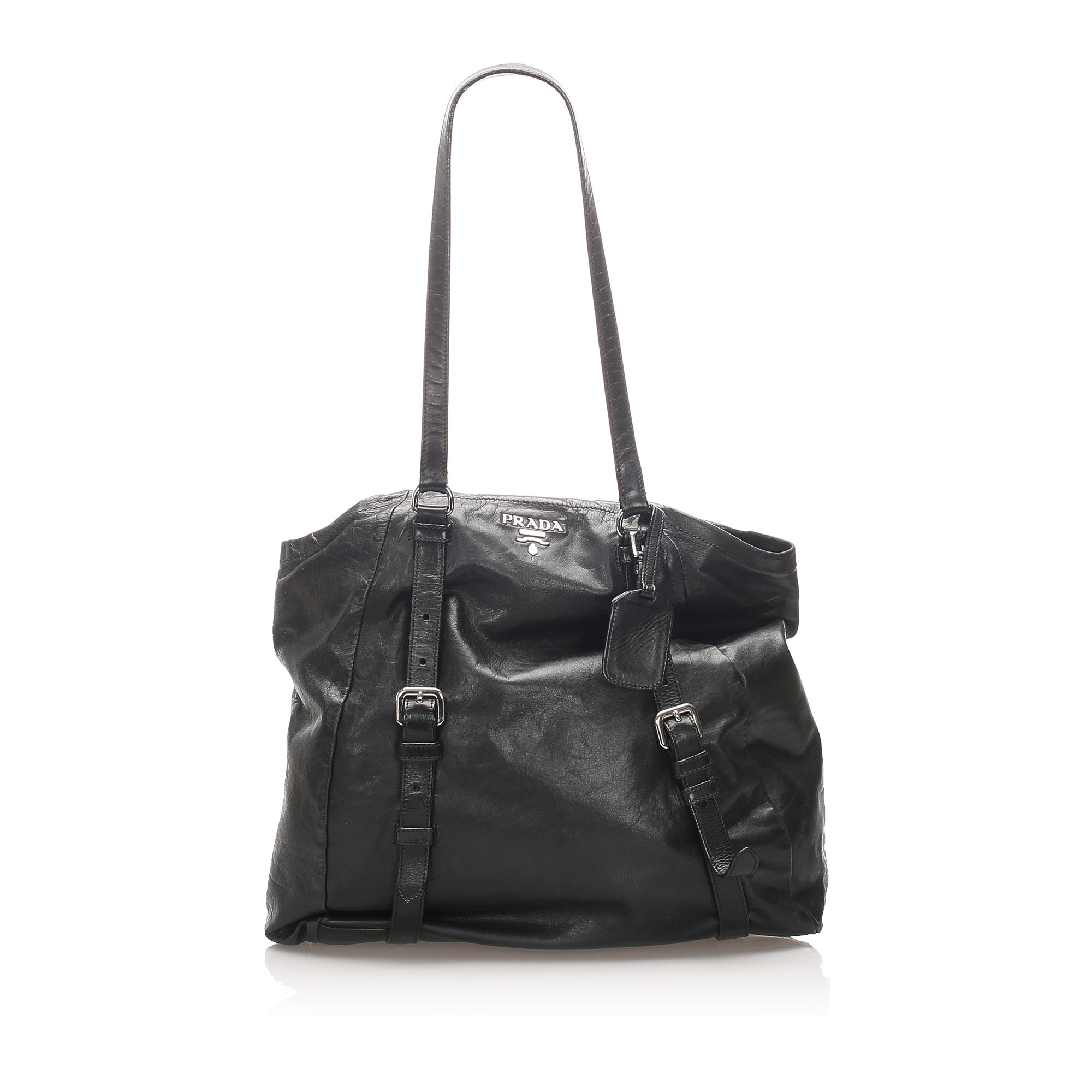 prada black leather handbag