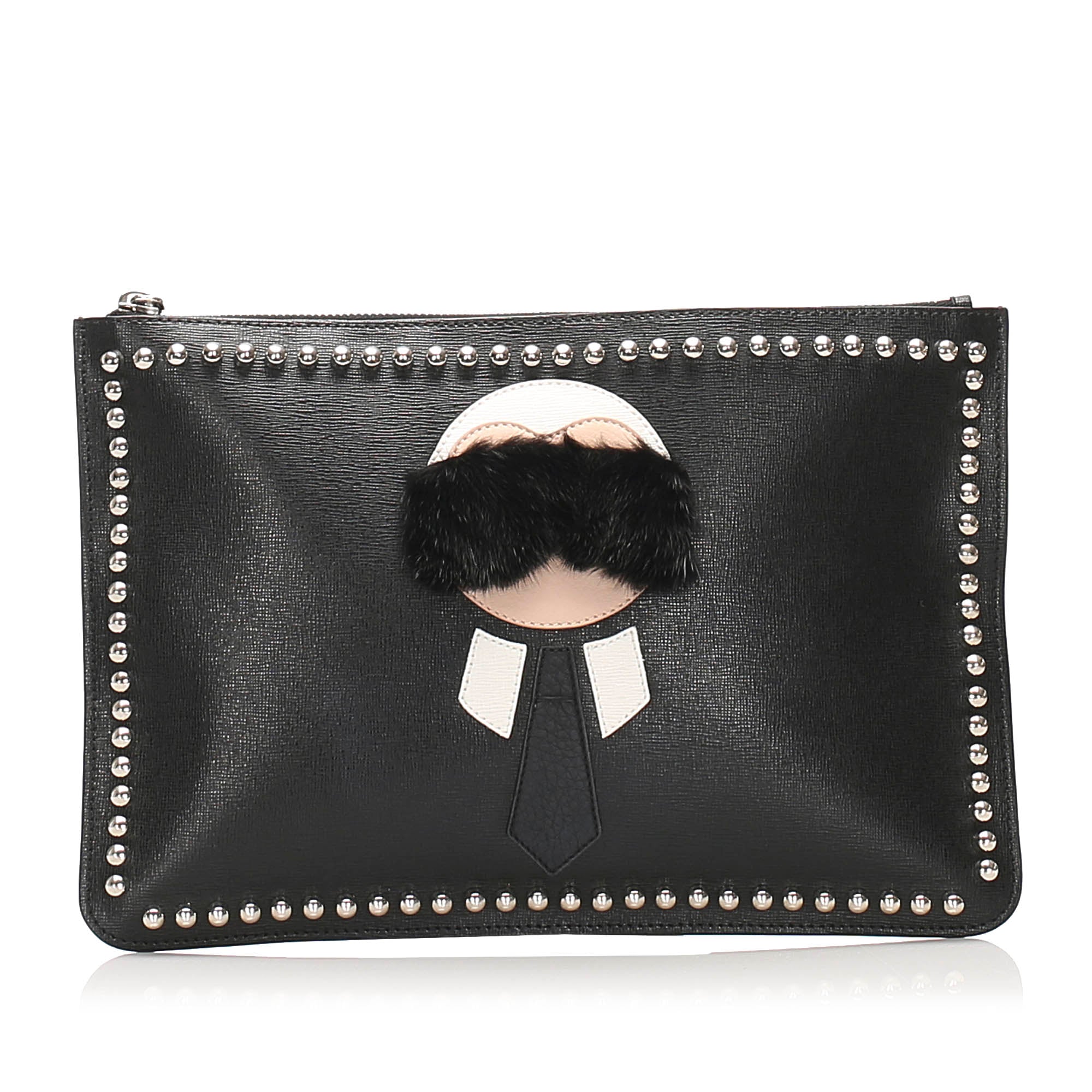 Black Fendi Karlito Leather Clutch Bag 