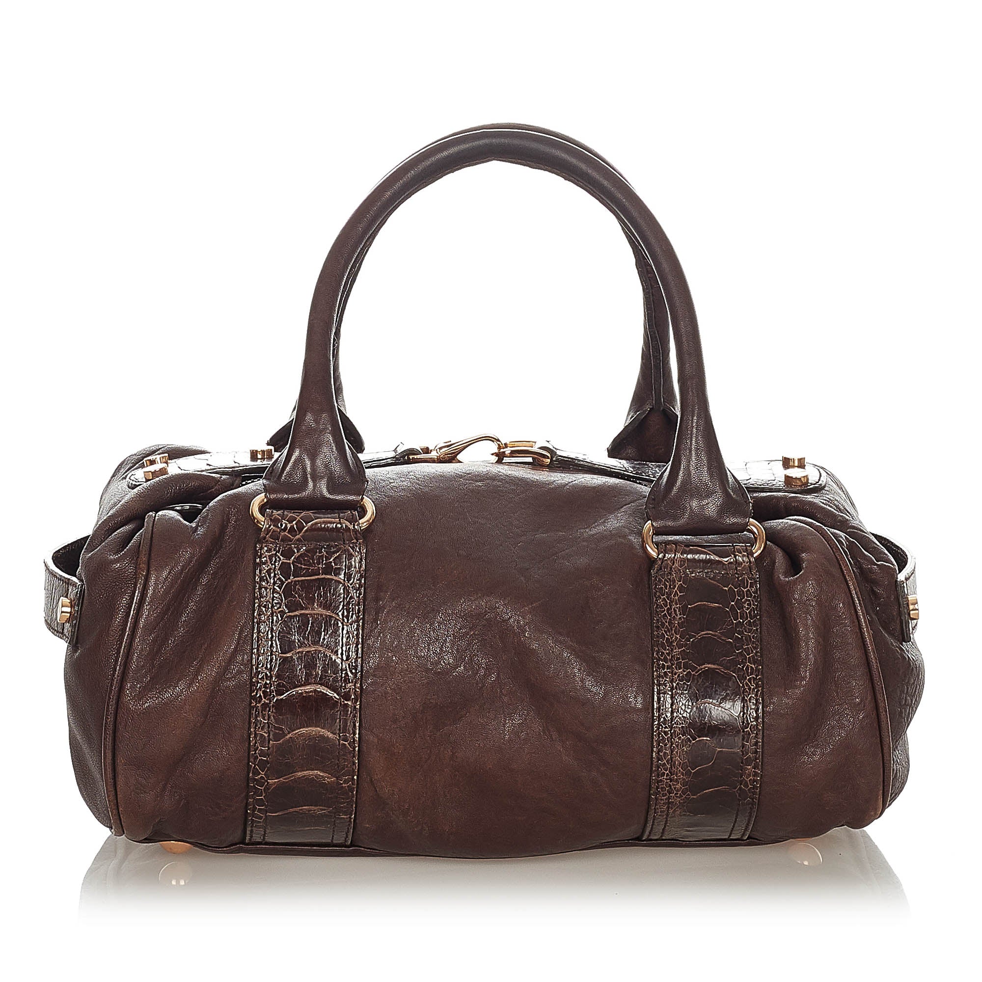 BURBERRY: Heritage bag in jacquard canvas and leather - Brown