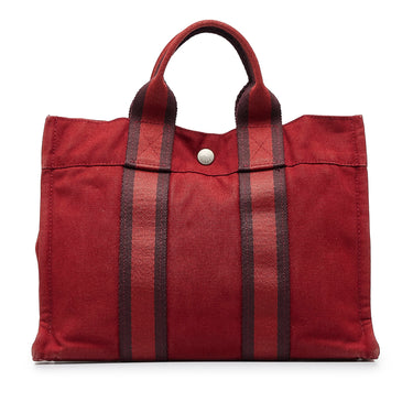 HERMES Paris Fourre Tout MM Red Coton Canvas Mini Tote Hand Bag Purse  France