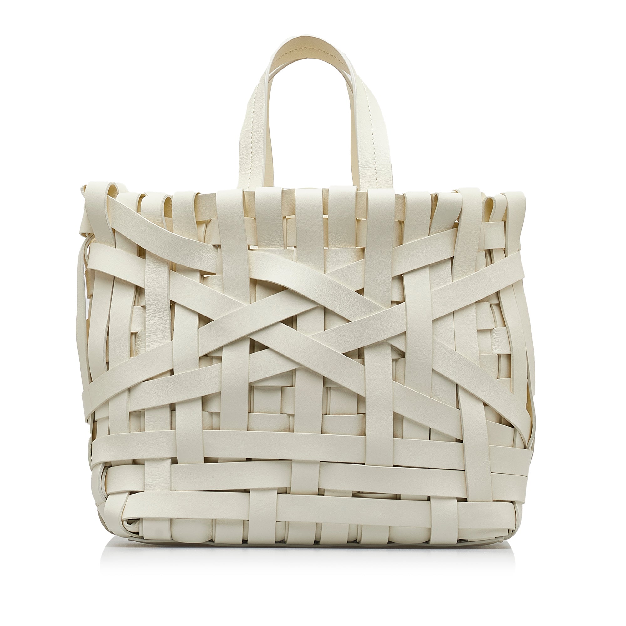 image of White Jil Sander Woven Leather Basket Tote