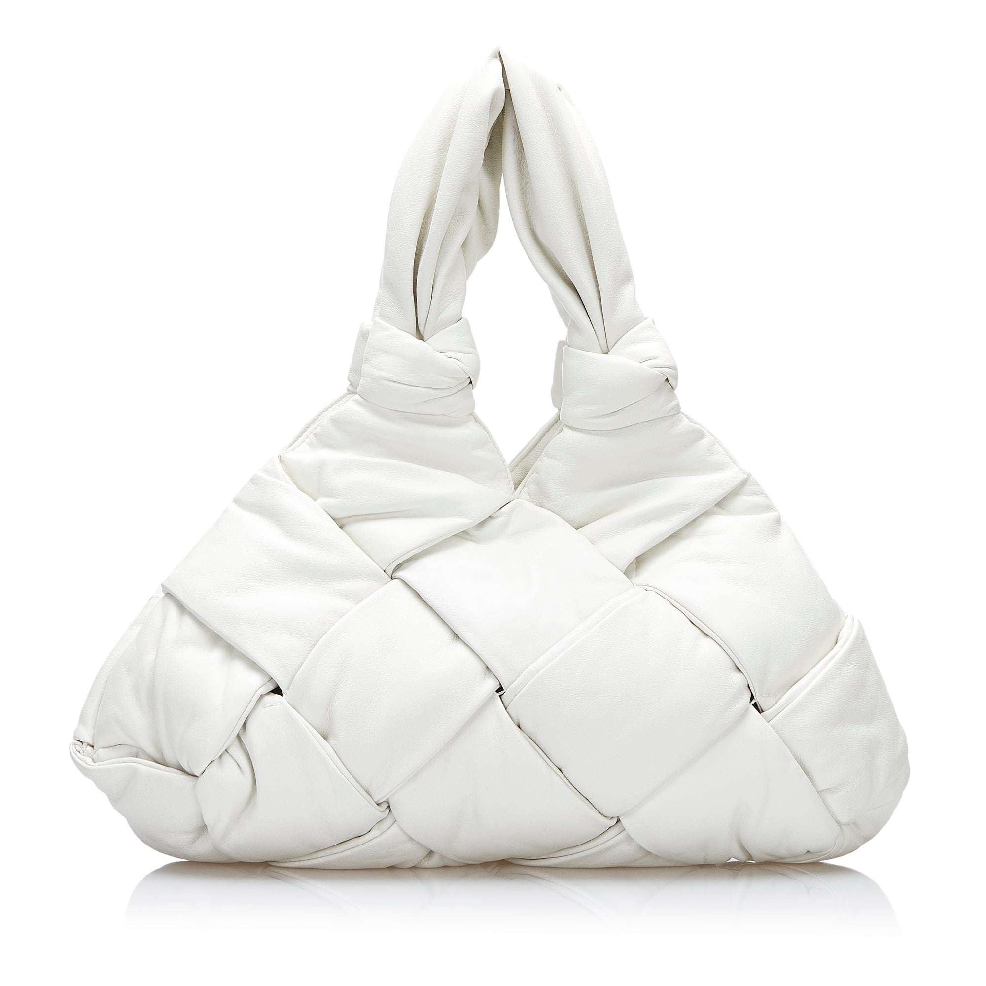 Image of White Bottega Veneta Maxi Intrecciato Padded Lock Tote