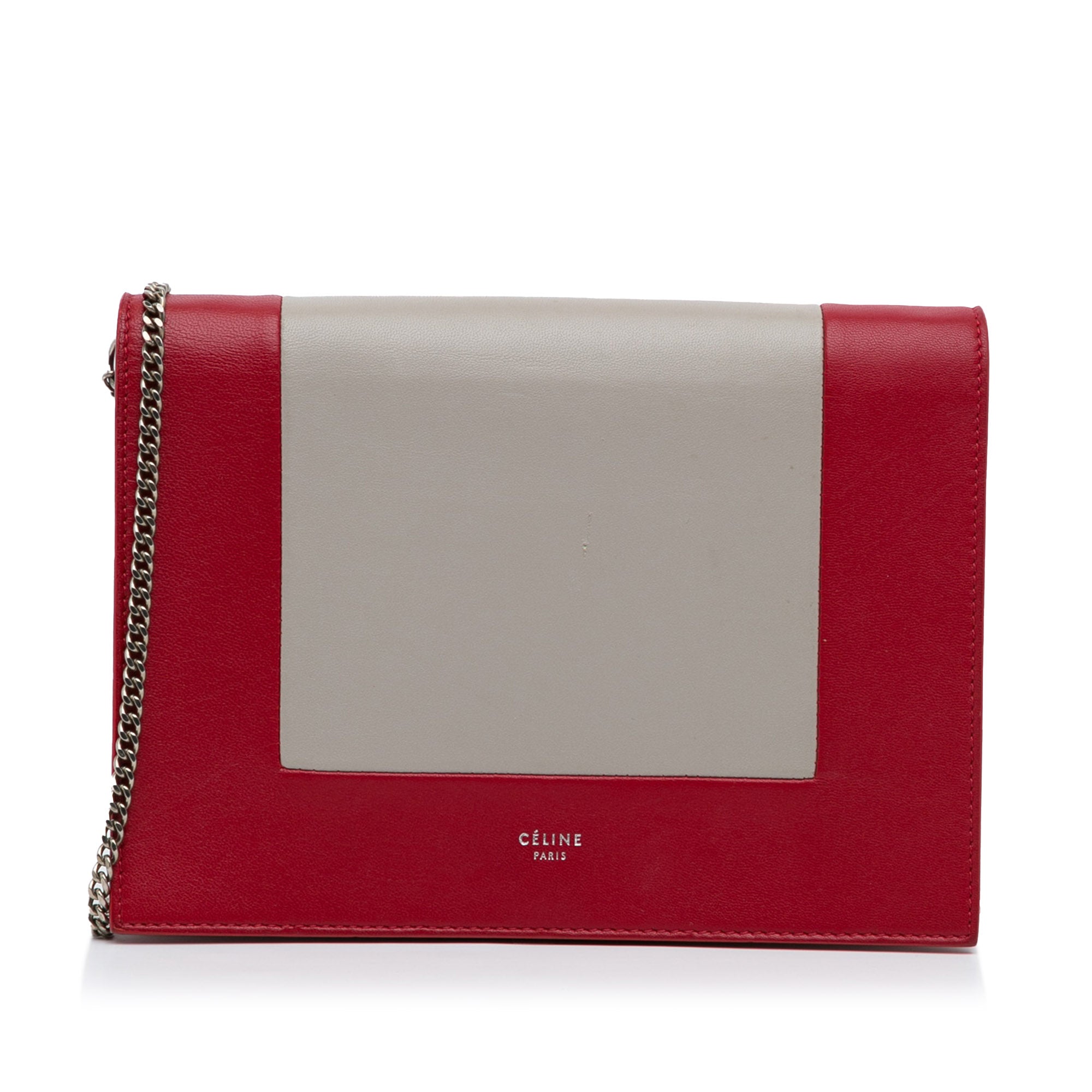 Image of Red Celine Frame Leather Wallet on Chain Crossbody Bag