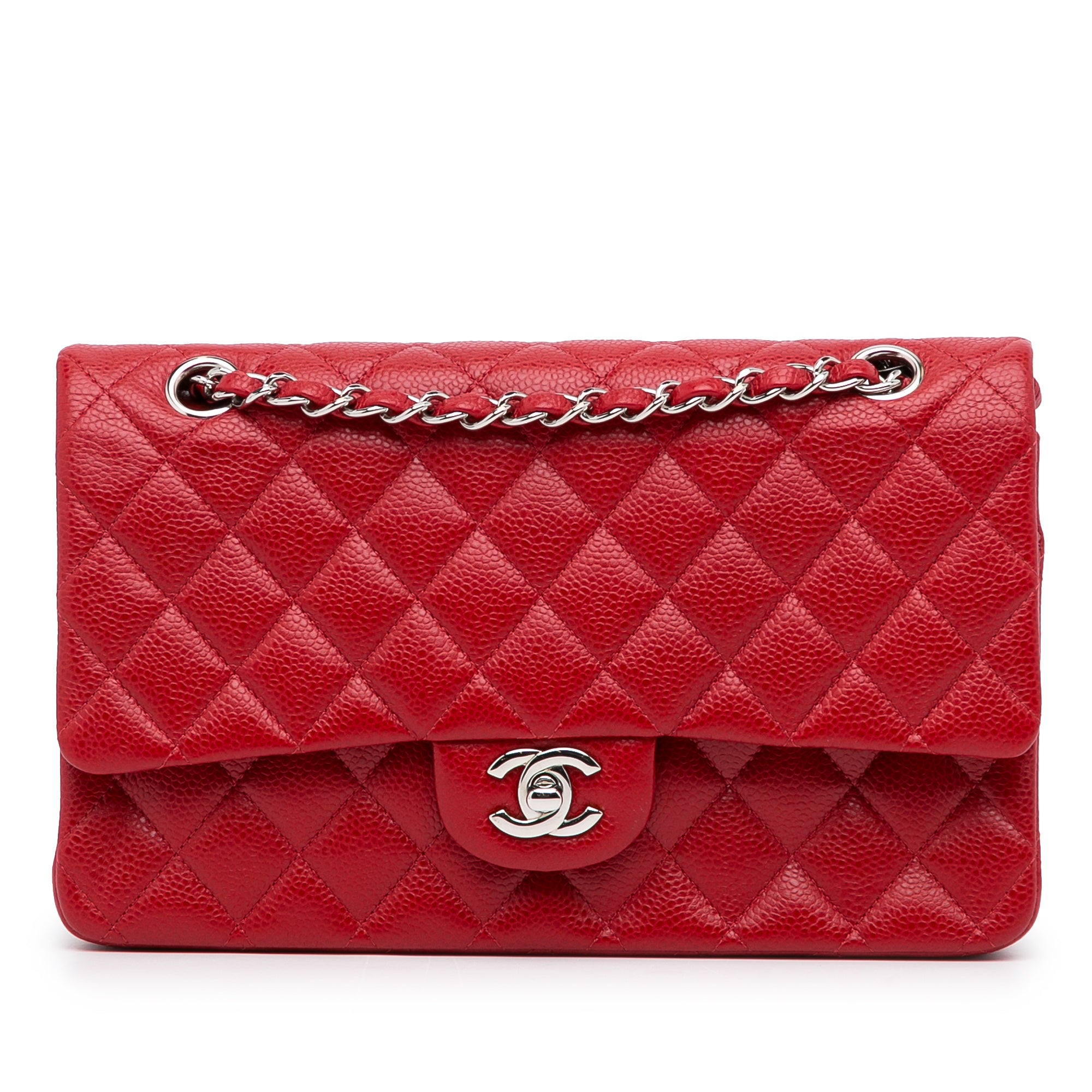 image of Red Chanel Medium Classic Caviar Double Flap Shoulder Bag