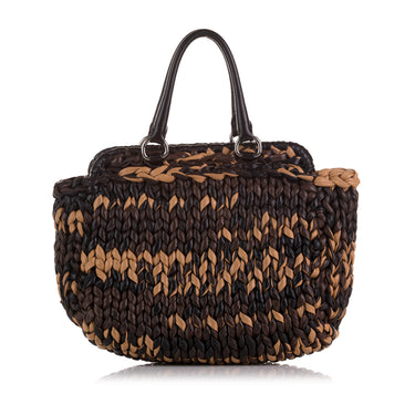 Prada Two Tone Woven Tote Bag in Brown