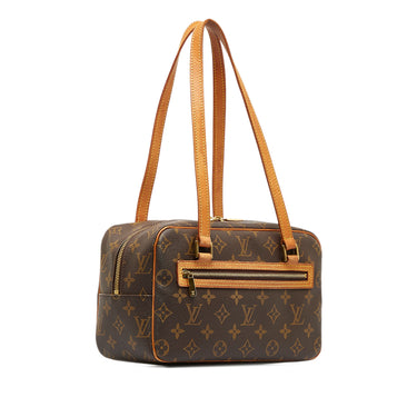 LOUIS VUITTON MONOGRAM CITE SHOULDER BAG, traditional brown monogram canvas  with leather trim and pale gold tone hardware, double zip closure at the  top and zippered front pocket, 25cm x 18cm H