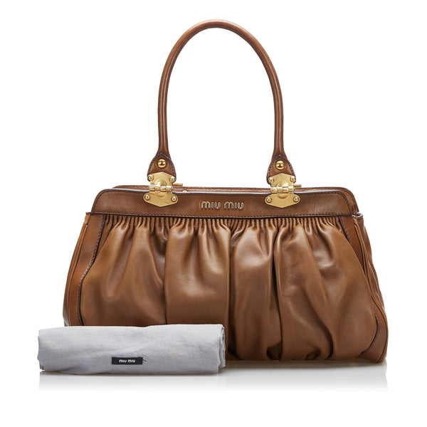 Brown Miu Miu Vitello Lux Bow Satchel Handbag, RvceShops Revival