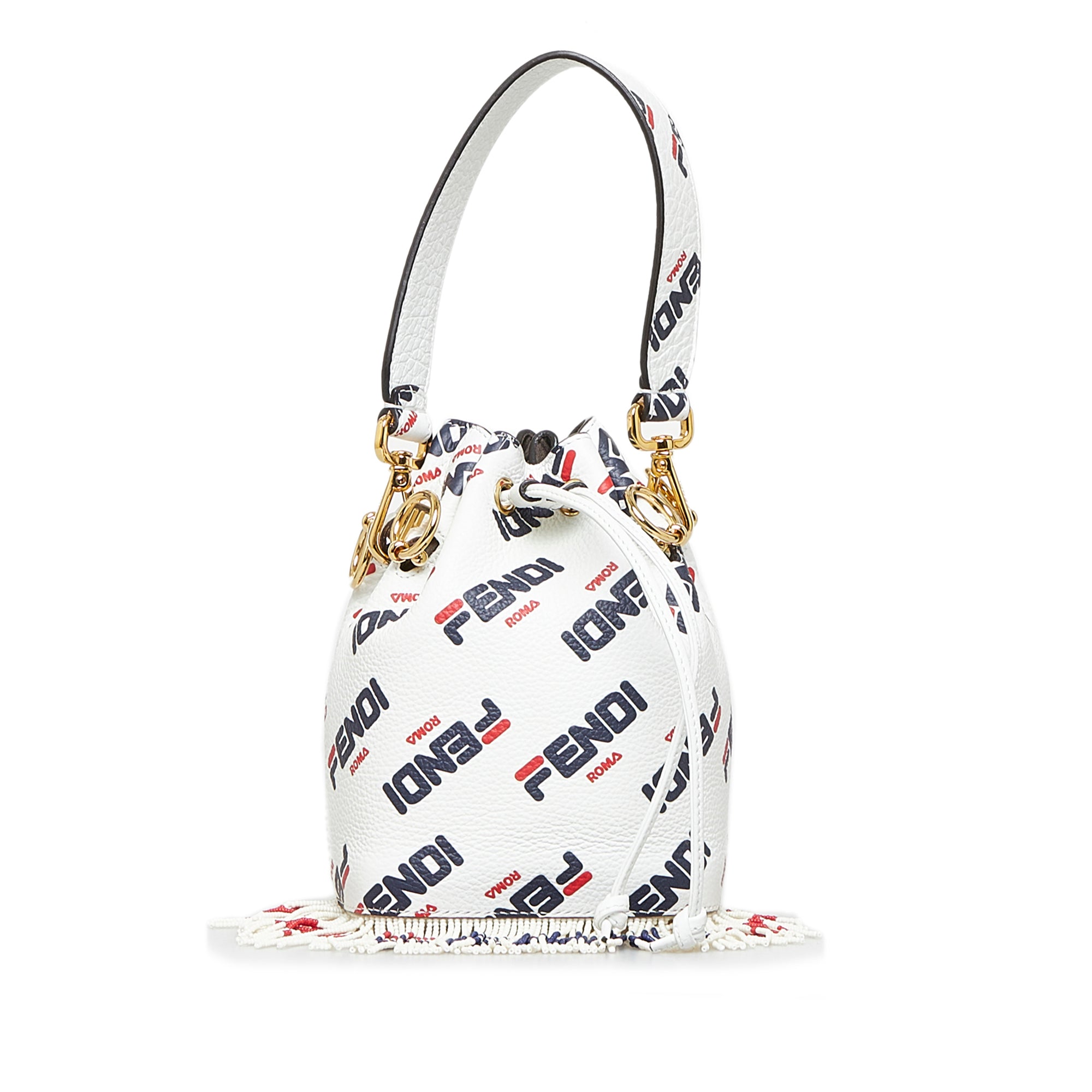 Image of White Fendi Fendi X Fila Mania Mini Mon Tresor Bucket Bag