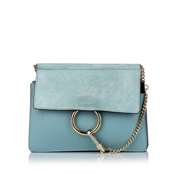 Chloe Blue Pebbled Leather Small Drew Bag