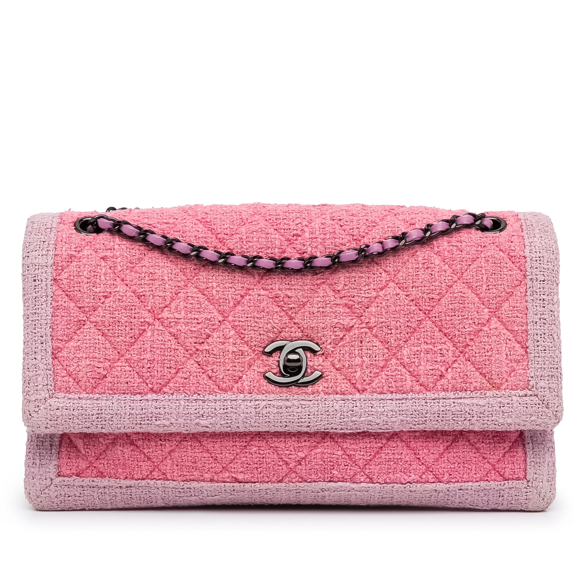 image of Pink Chanel Classic Tweed Flap Shoulder Bag