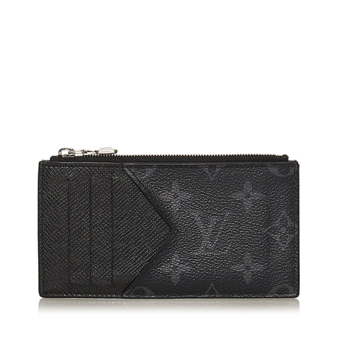 Pre-owned Louis Vuitton Coin Card Holder Monogram Eclipse Taiga Black