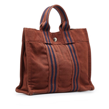 HERMES Cotton Canvas Fourre Tout PM Tote Brown 75923