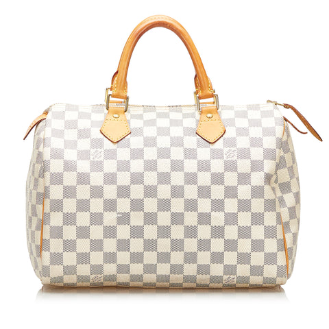 LOUIS VUITTON Braided Speedy 30 Damier Azur Satchel Bag White