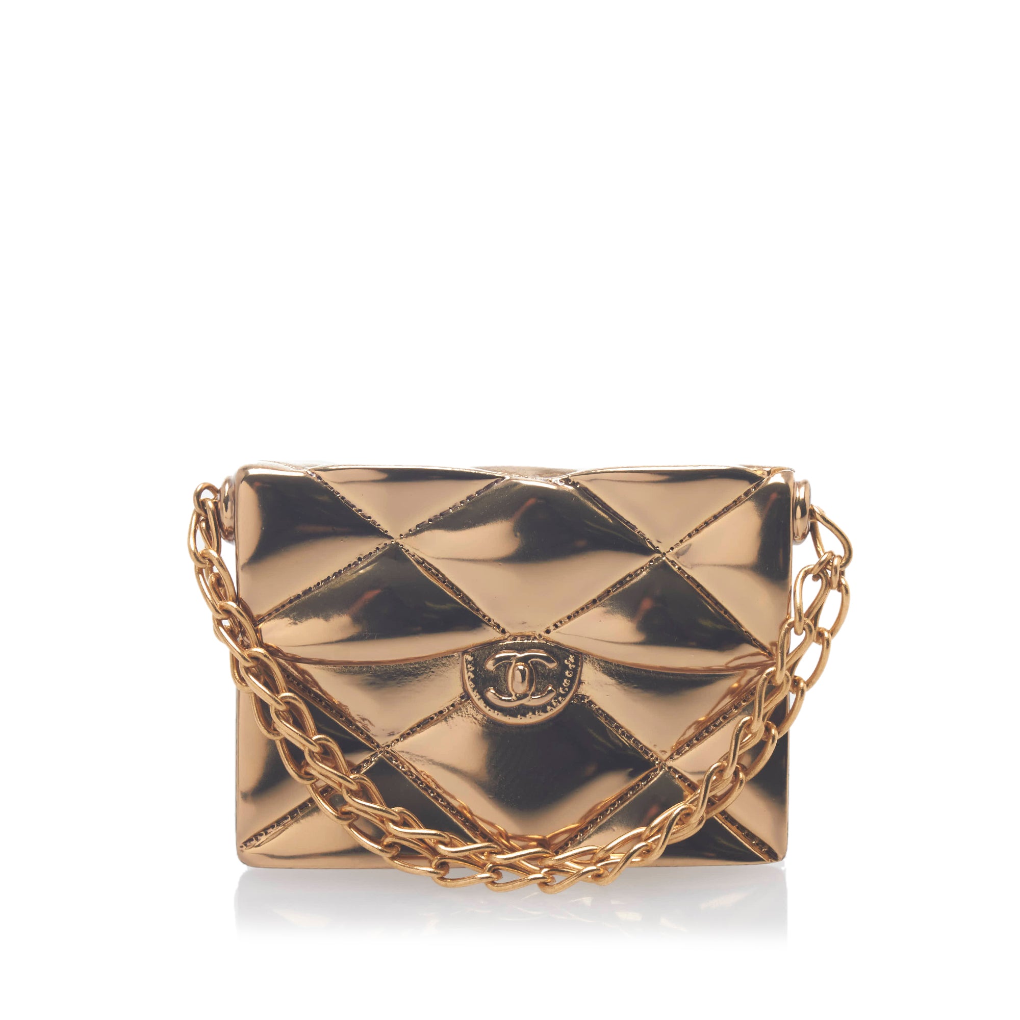 Chanel Gold Lambskin Leather Matelasse Zip Around Long Wallet