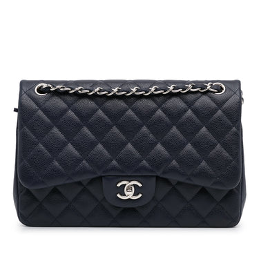 Chanel Double Flap Quilted Lambskin Gold-tone Jumbo Bright Blue in