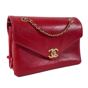 Chanel Red Chevron Quilted Lambskin Square Mini Flap Bag Gold Hardware, 1994-1996 (Very Good)