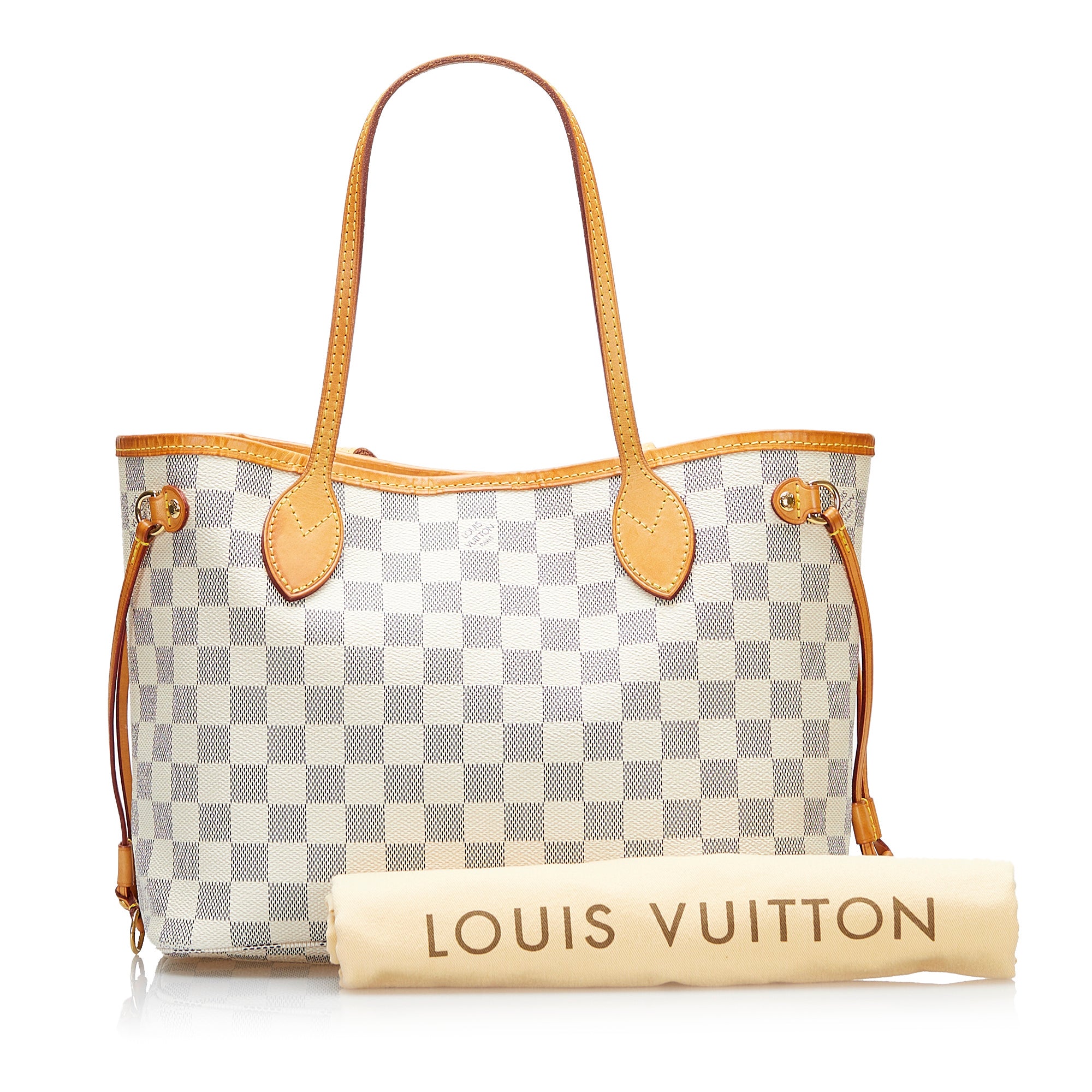 Louis Vuitton Neverfull PM Damier Azur Small Tote Shoulder Bag White Beige Purse