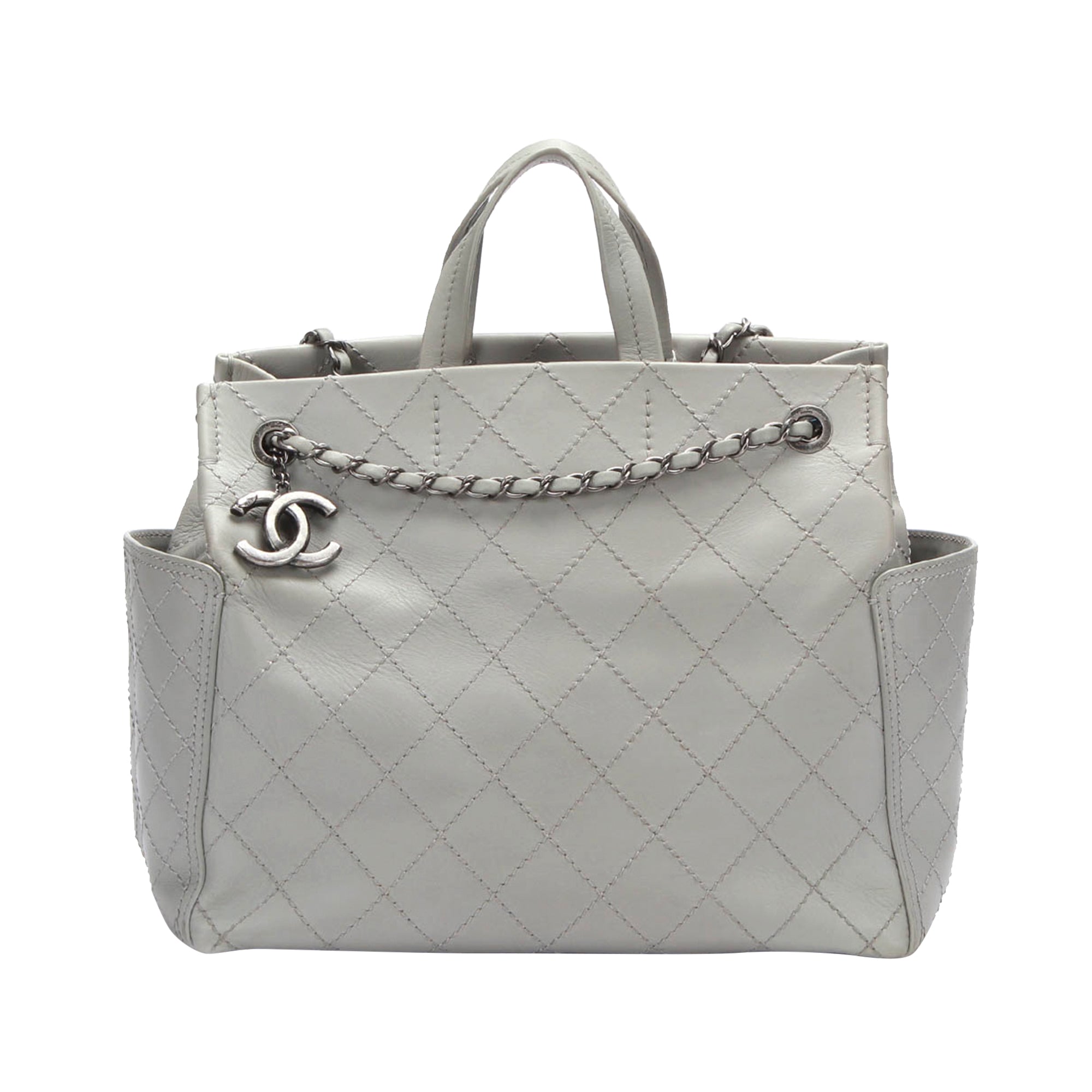 Image of Gray Chanel CC Pocket Matelasse Leather Satchel