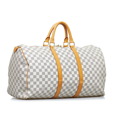 Louis Vuitton Keepall Damier Azur Bandouliere 55 White Canvas