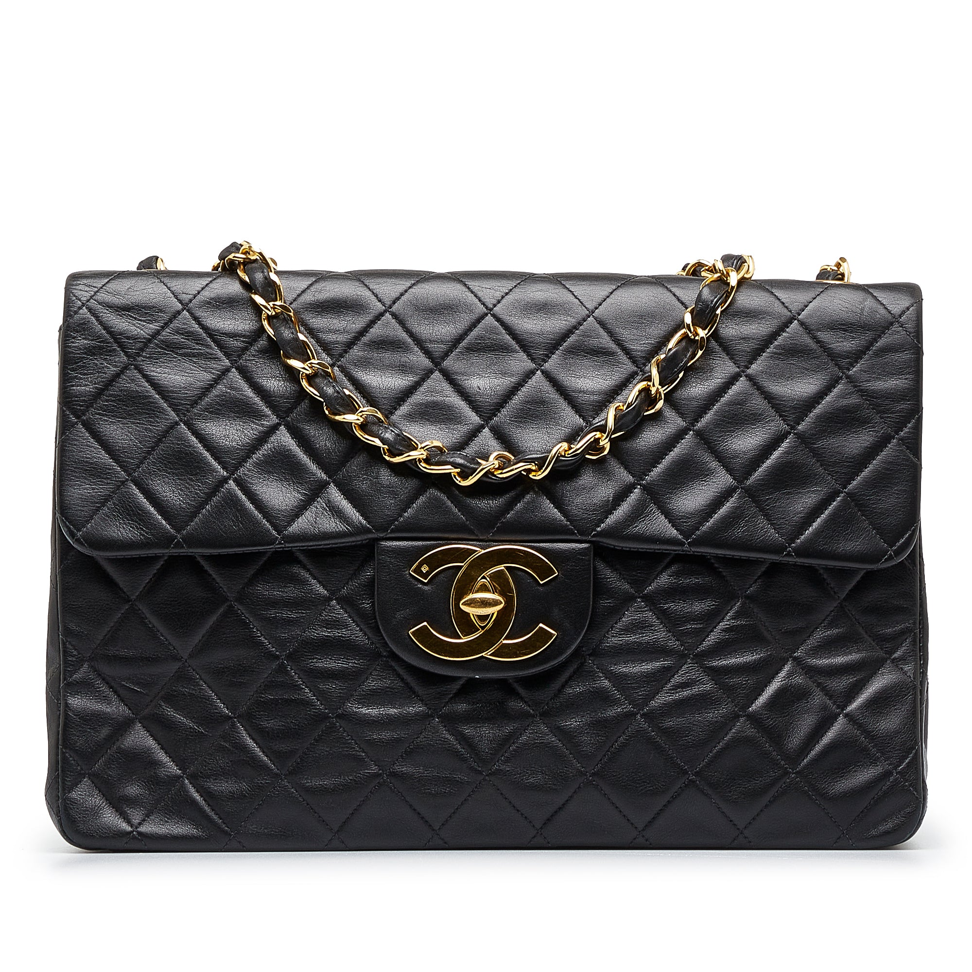 image of Black Chanel Maxi Classic Lambskin Double Flap Shoulder Bag